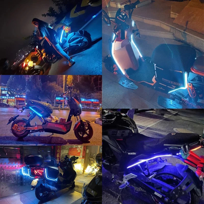 Luzes de seta para motocicleta, 2 peças, led, luzes diurnas, luz traseira, drl, decoração à prova d'água, faixa de freio, luz fluida