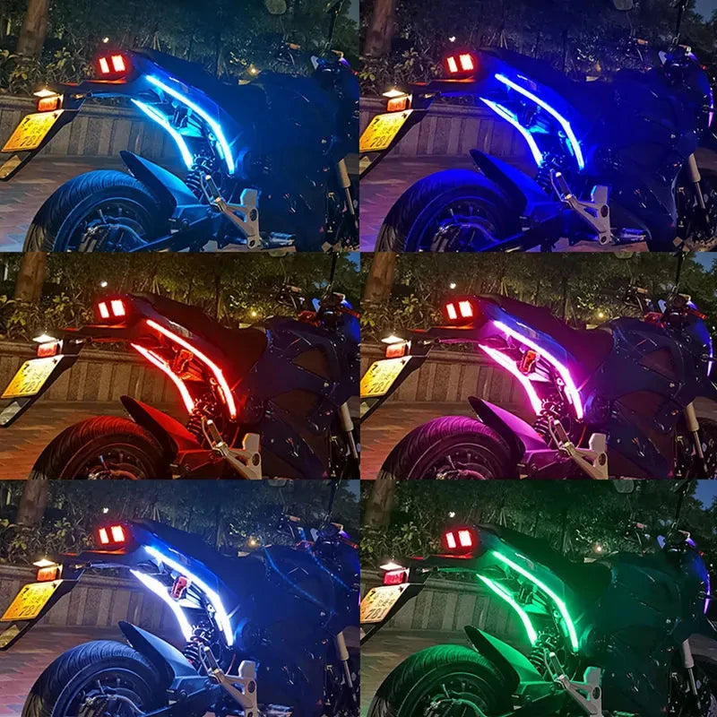 Luzes de seta para motocicleta, 2 peças, led, luzes diurnas, luz traseira, drl, decoração à prova d'água, faixa de freio, luz fluida